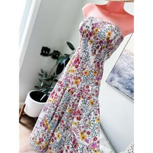 Sunny with a Chance of Blooms strapless smocked twirly maxi dress